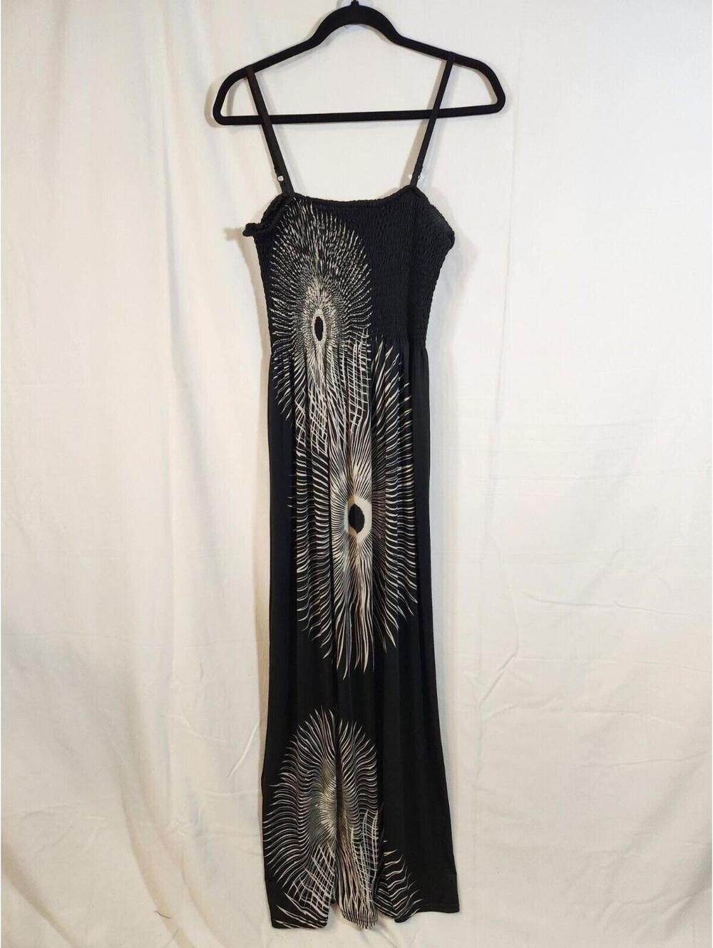Shoreline Y2K One Size Black White Floral Smocked Empire Adjustable Strap Dress